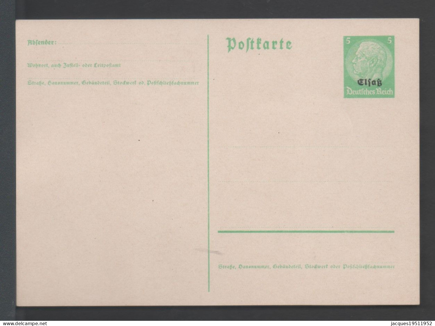 CM 78 - Entier -Carte Postale  - Alsace - 5 Pf Vert Clair - Standard Postcards & Stamped On Demand (before 1995)