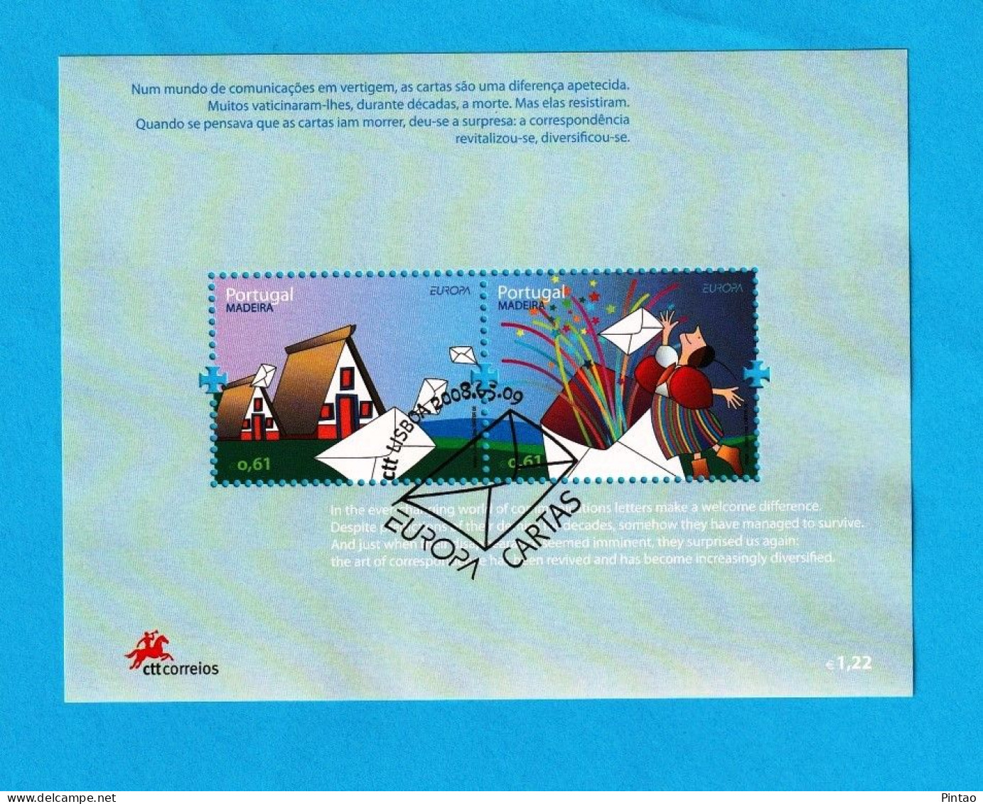PTB1689- PORTUGAL (MADEIRA) 2008 Nº 376 (selos 3692_ 3695)- CTO (EUROPA CEPT) - Hojas Bloque