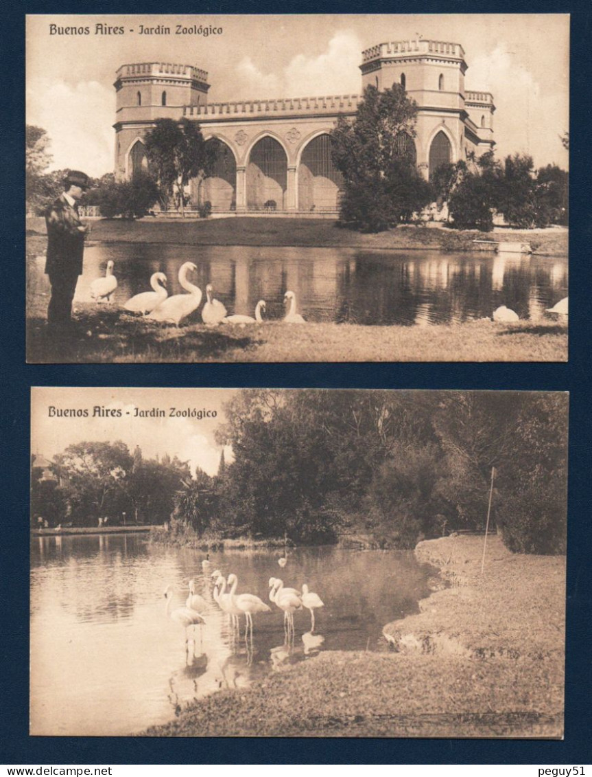 Argentine.  Buenos Aires. Jardin Zoologico ( 1875-quartier De Palermo). Lot De 2 Cartes, Cygnes Et Flamants Roses. - Argentina