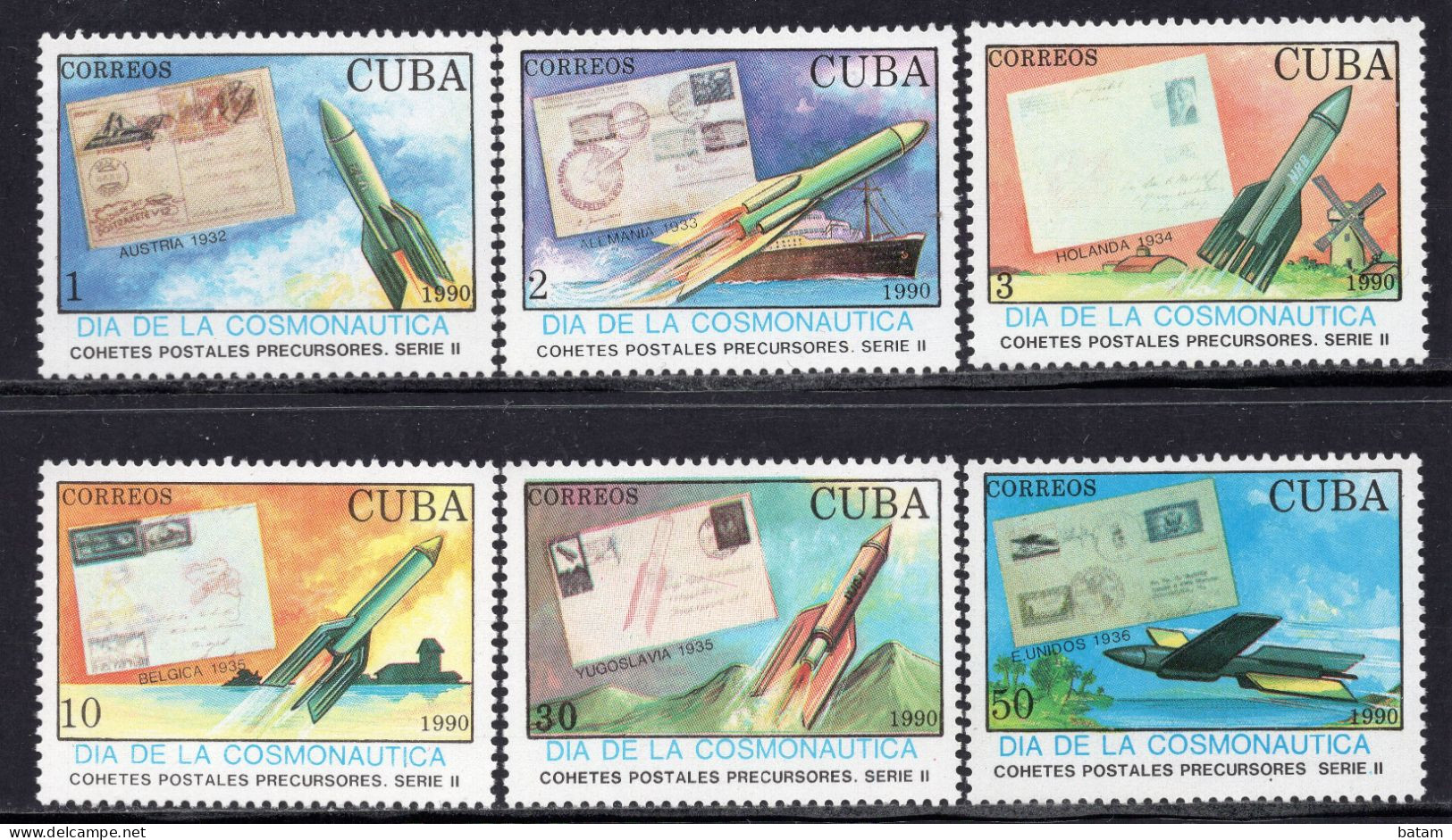 CUBA 1990 - Cosmonautics Day - Rocket Post - MNH Set - Nuovi