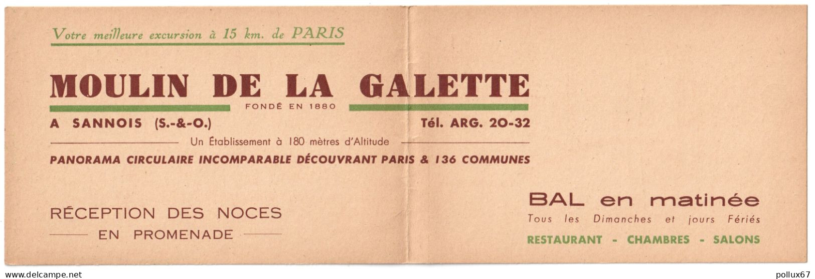 CARTE DÉPLIANT PUBLICITAIRE DU MOULIN DE LA GALETTE À SANNOIS   (VAL D'OISE) - Sannois