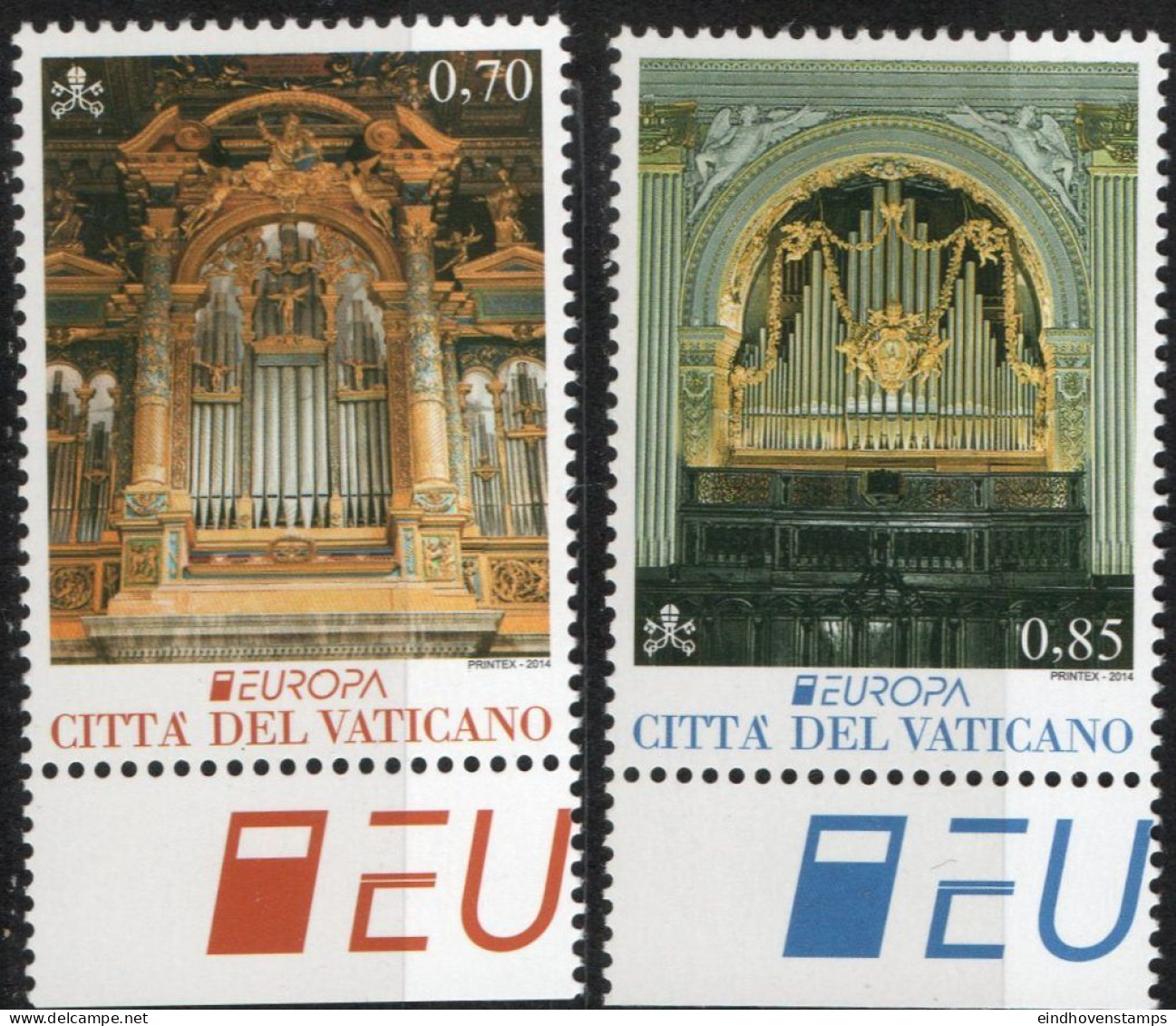 Vatican 2014 Organs, Laterana & St Peter Basilica 2 Values MNH Cept Music - Unused Stamps