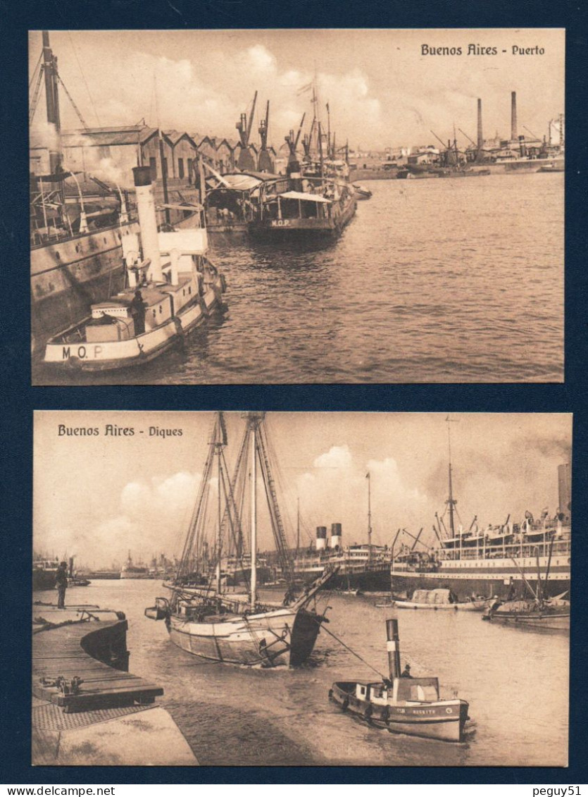 Argentine.  Buenos Aires. Puerto, Diques. (1897, Puerto Madero). Puerto Nuevo , Ing. Huergo ).  Lot De 2 Cartes - Argentina