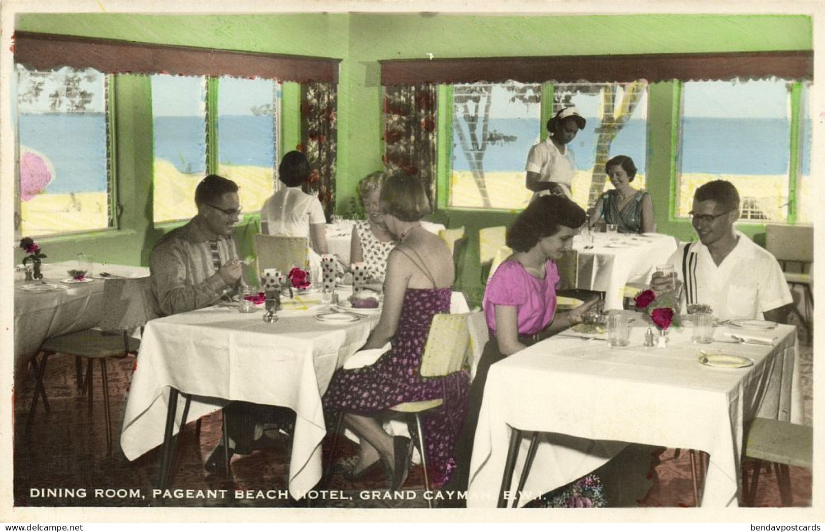 Cayman Islands B.W.I., GRAND CAYMAN, Pageant Beach Hotel, Dining Room, RPPC - Caimán (Islas)