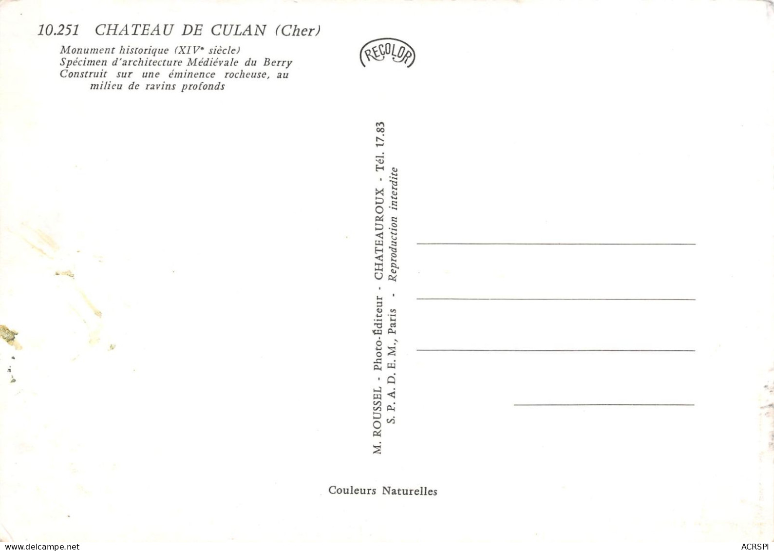 18 CULAN Le Chateau  (Scan R/V) N°   30   \PB1115 - Culan