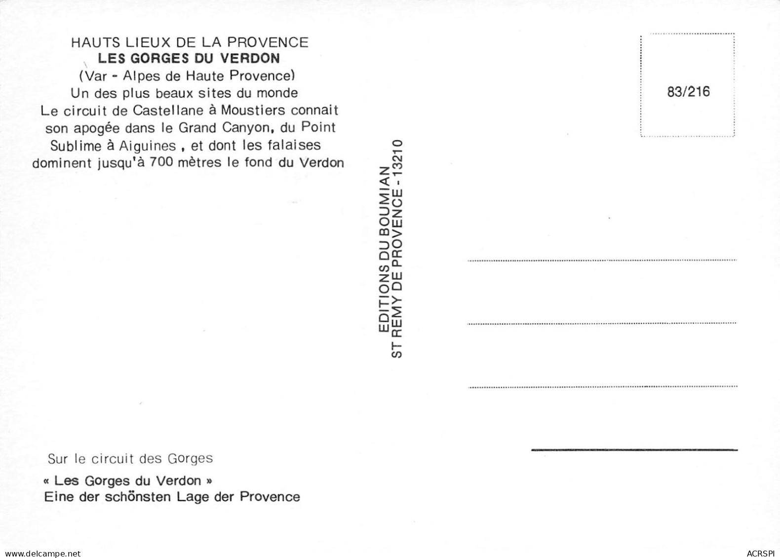 04 Gorges Du Verdon De Castellane à Moustiers (Scan R/V) N°   38   \PB1114 - Castellane