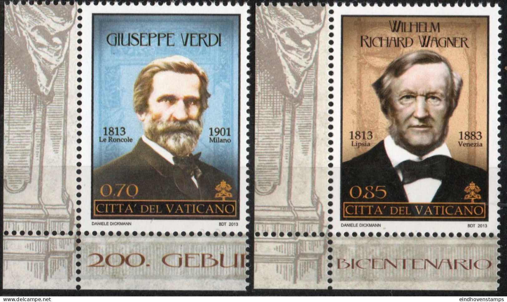 Vatican 2013 Verdi & Wagner 2 Values Composers, - Ongebruikt