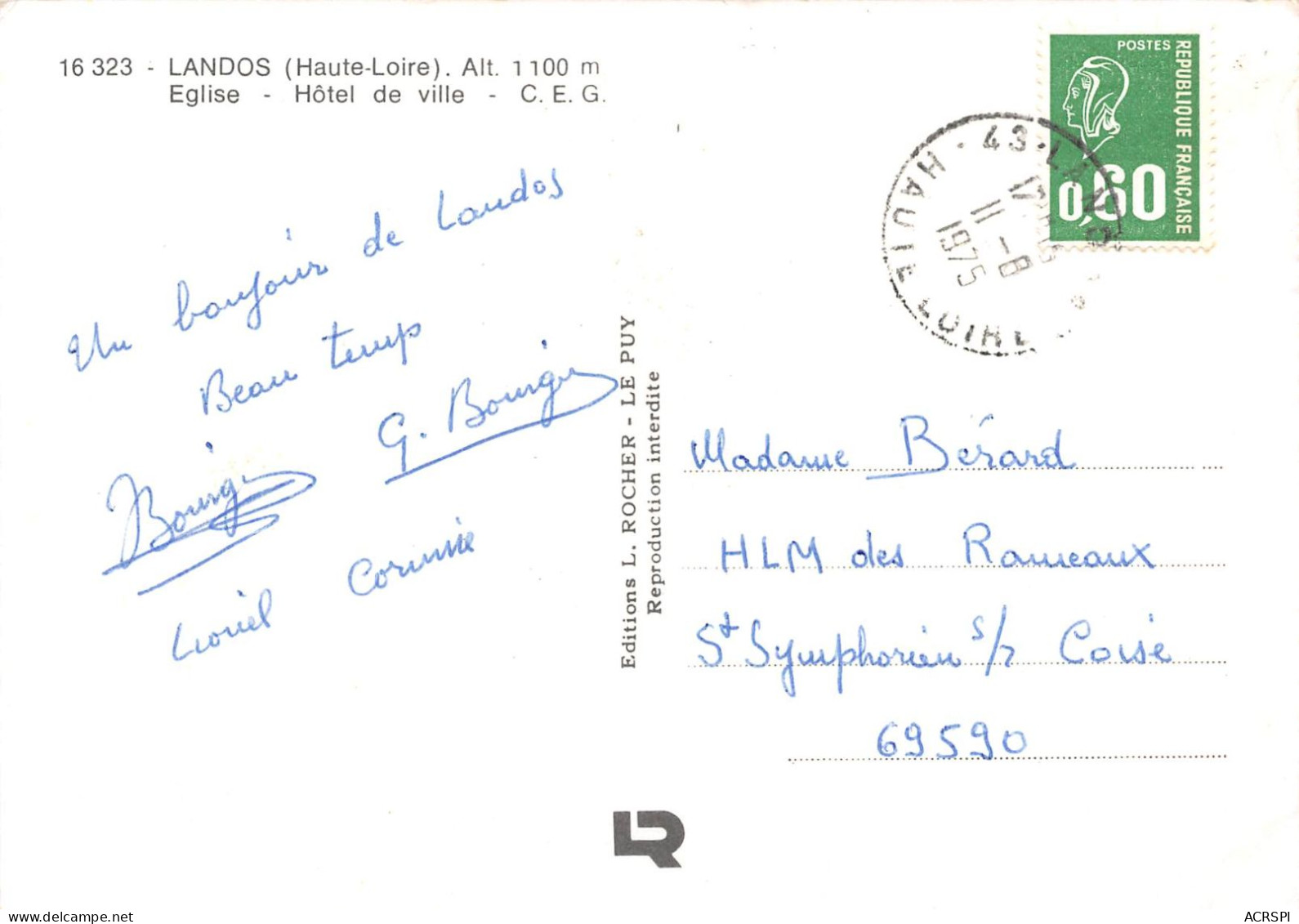 43 Landos Le CEG La Mairie Et L'église      (Scan R/V) N°   5   \PB1121 - Le Puy En Velay