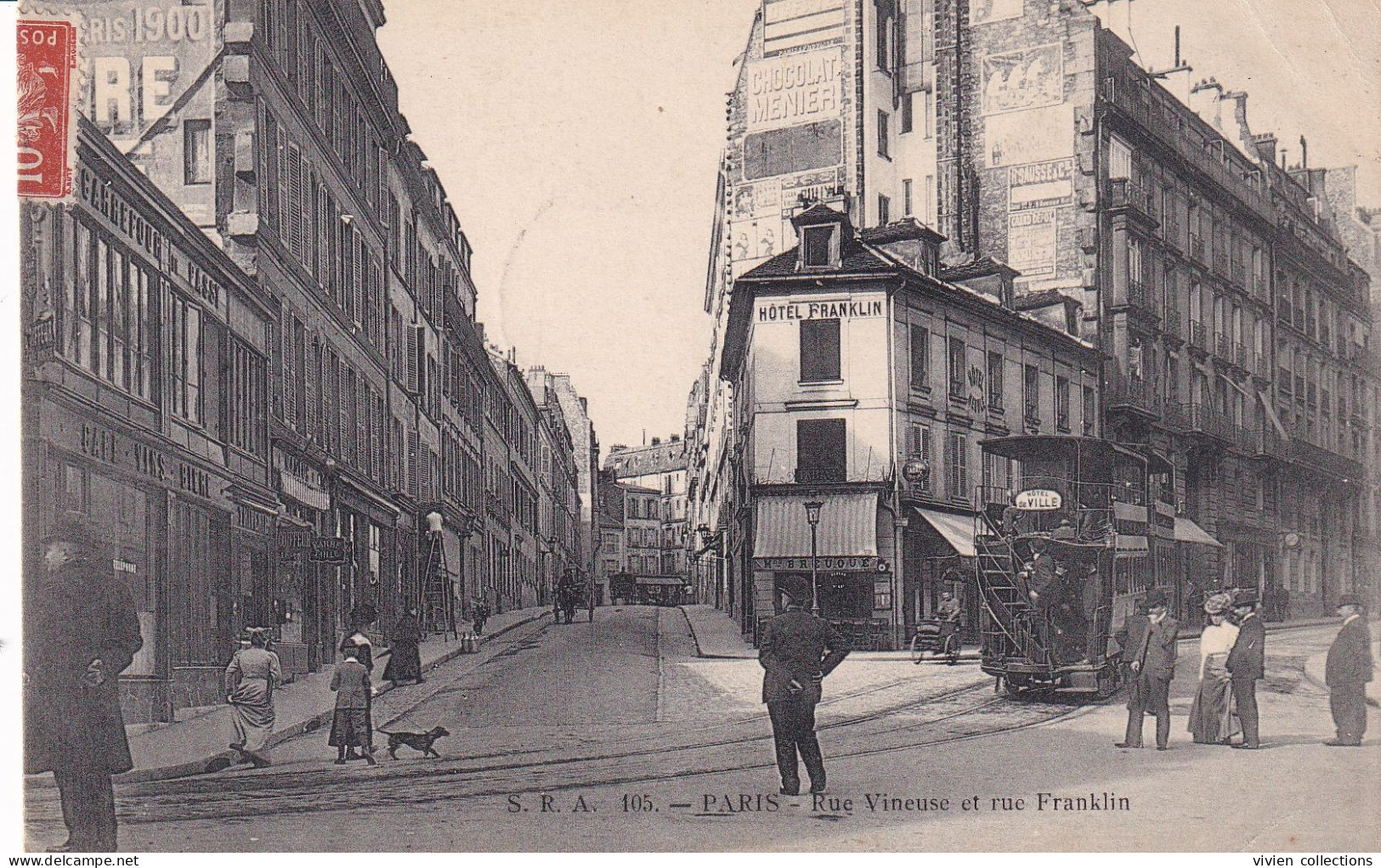 Paris XVI Rue Vineuse Et Rue Franklin - Au Passage Du Tramway - édit. SRA N° 105 Circulée 1908 - Arrondissement: 16