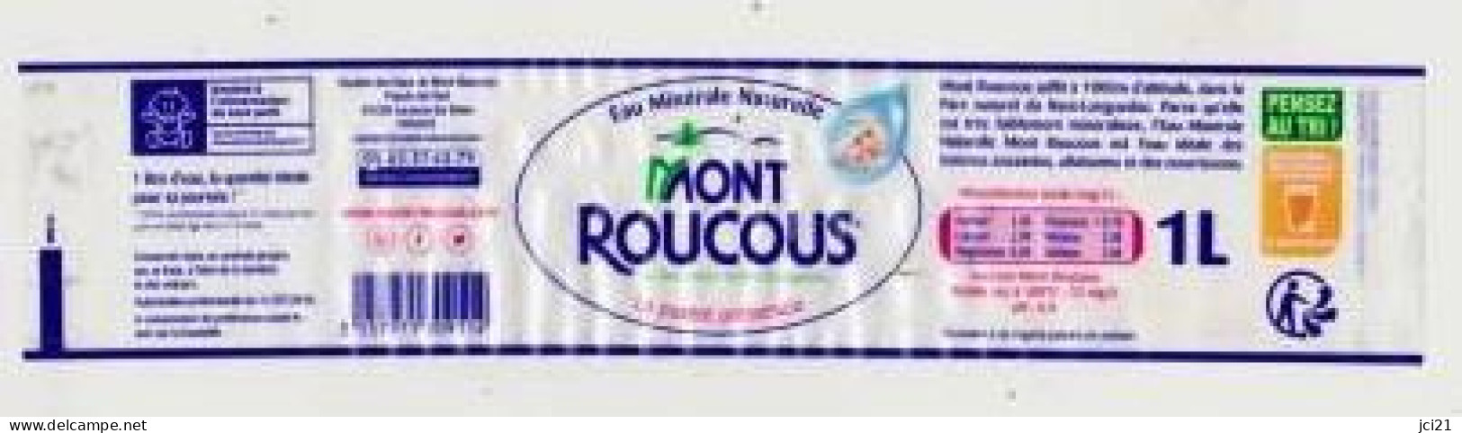 Étiquette D'eau Minérale Naturelle "MONT ROUCOUS"  _Ee70 - Other & Unclassified