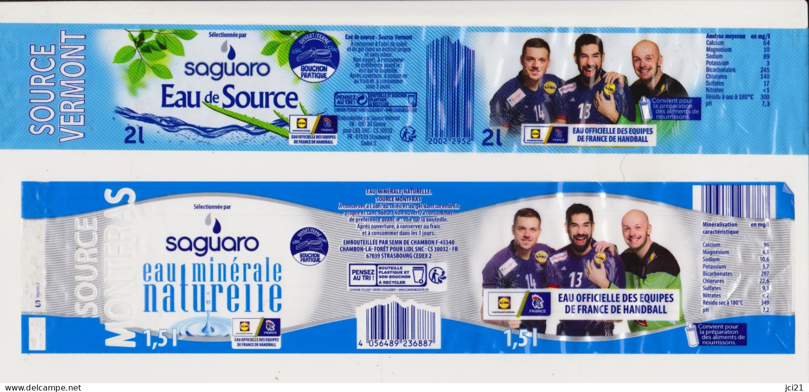 Étiquettes D'eau Minérale " SAGUARO " Source Montfras 1,5L Et Vermont 2L  _Ee083 - Otros & Sin Clasificación