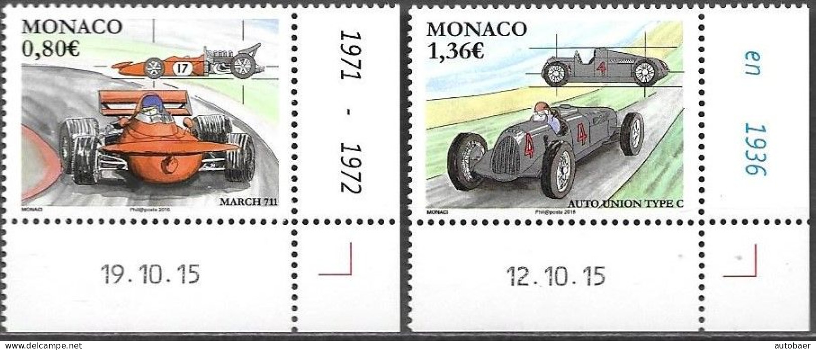 Monaco 2016 Racing Cars Auto Union March Michel No. 3281-82 ** Neuf MNH Postfrisch - Neufs