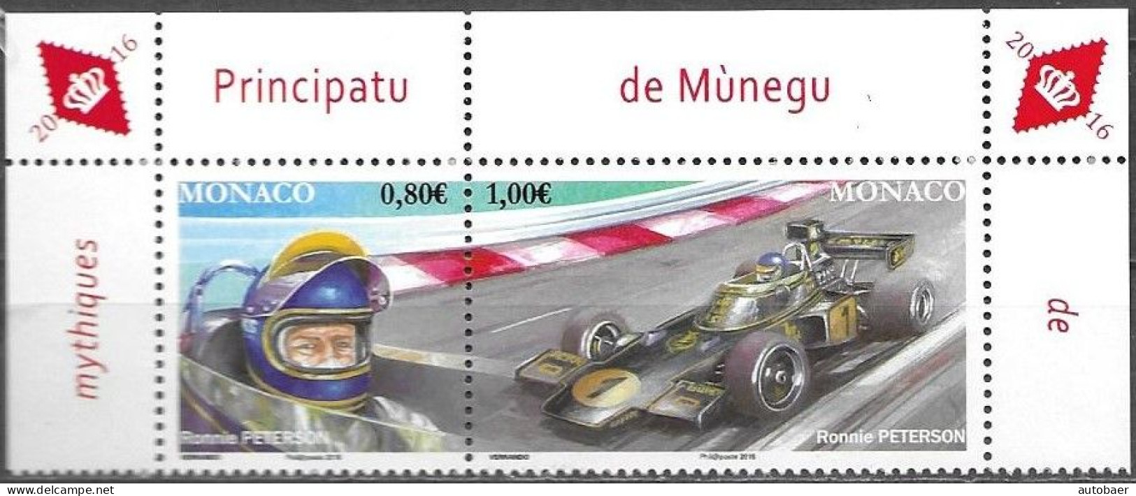 Monaco 2016 Racing Pilote Ronnie Peterson Michel No. 3283-84 ** Neuf MNH Postfrisch - Ongebruikt