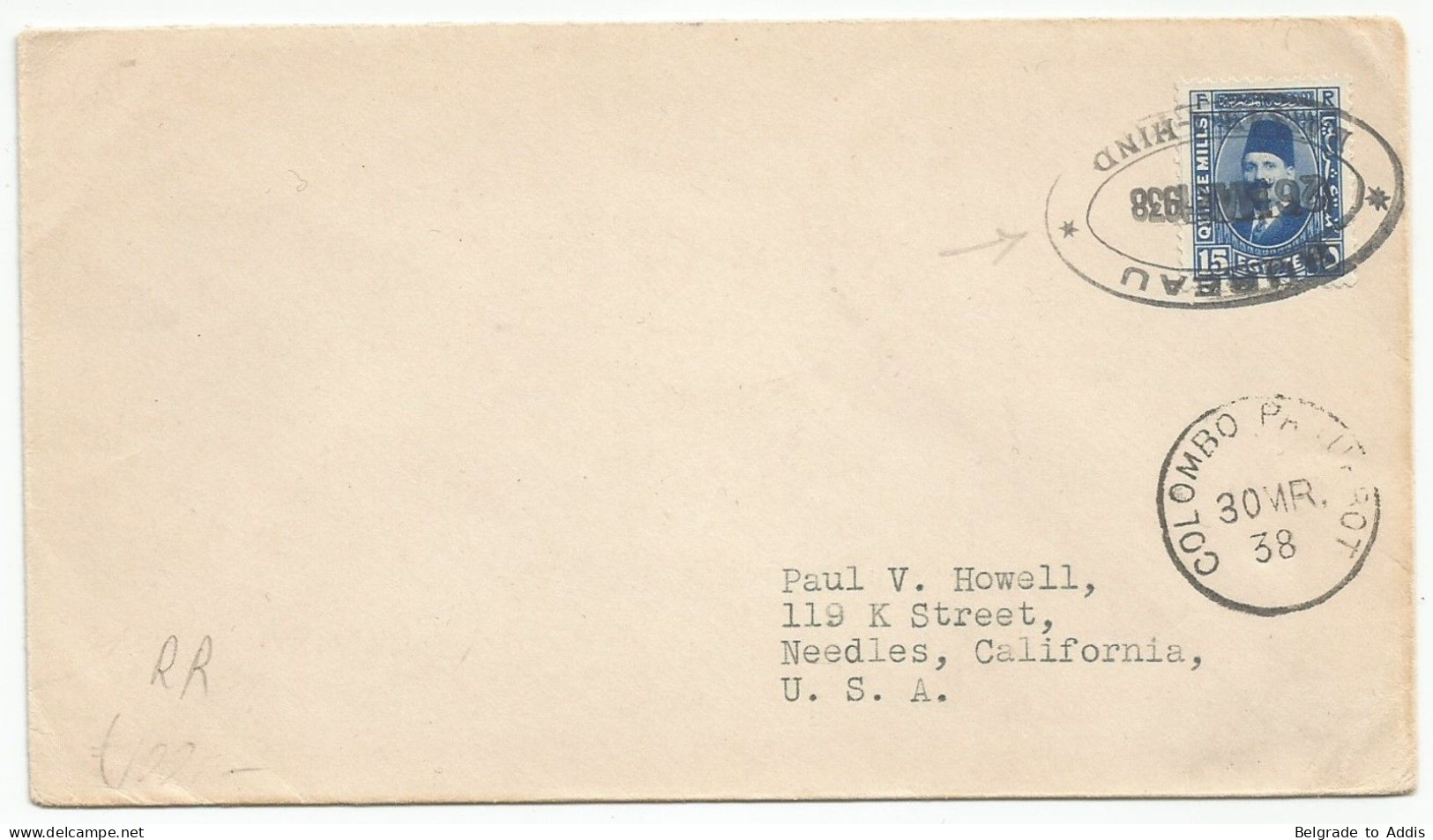 Egypt Cover Sent To USA With Scarce Cancel 1938 Paquebot - Covers & Documents