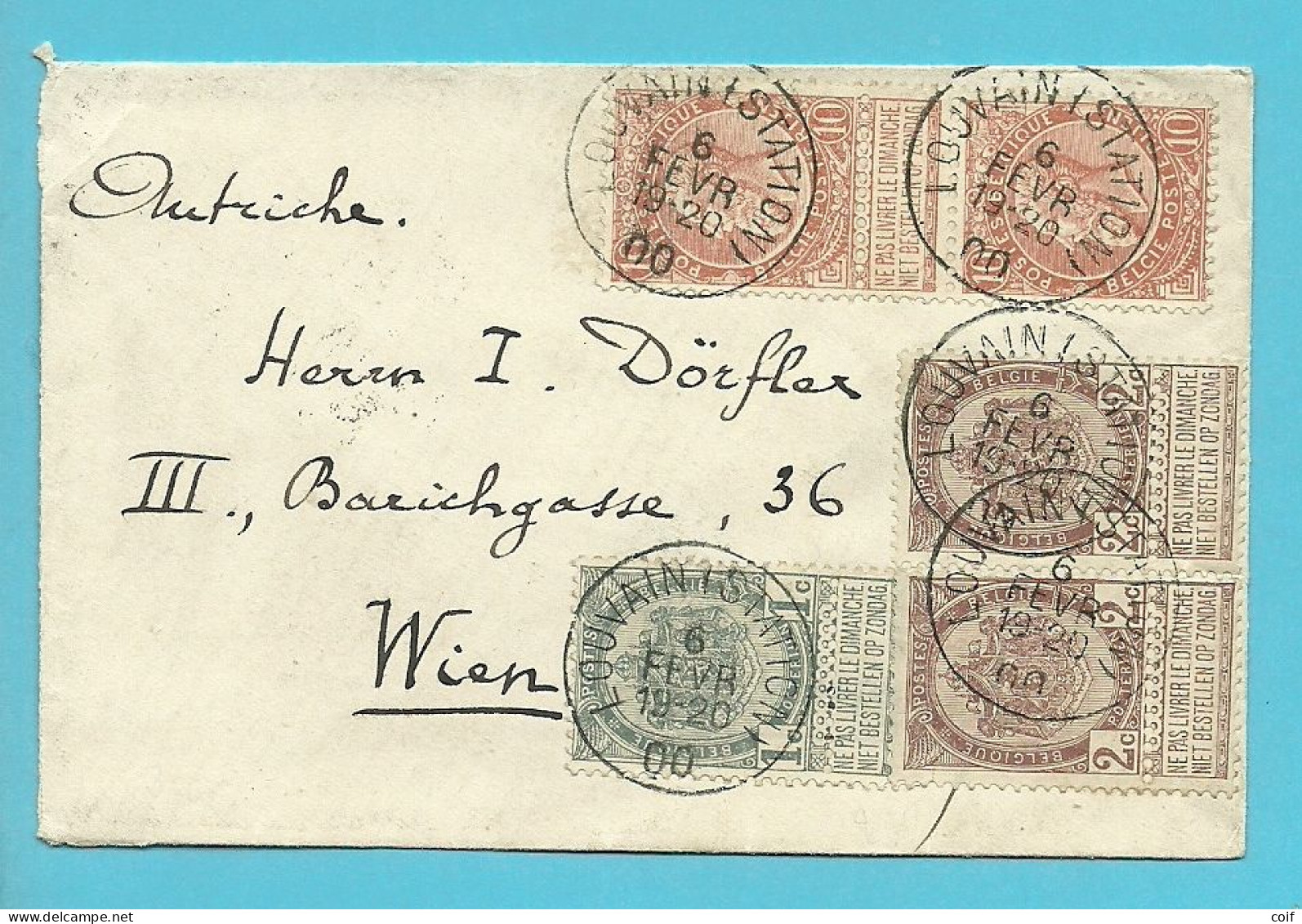 53+55+57 Op Naamkaartomslag (carte-visite) Stempel LOUVAIN (STATION) Naar WIEN - 1893-1907 Wapenschild