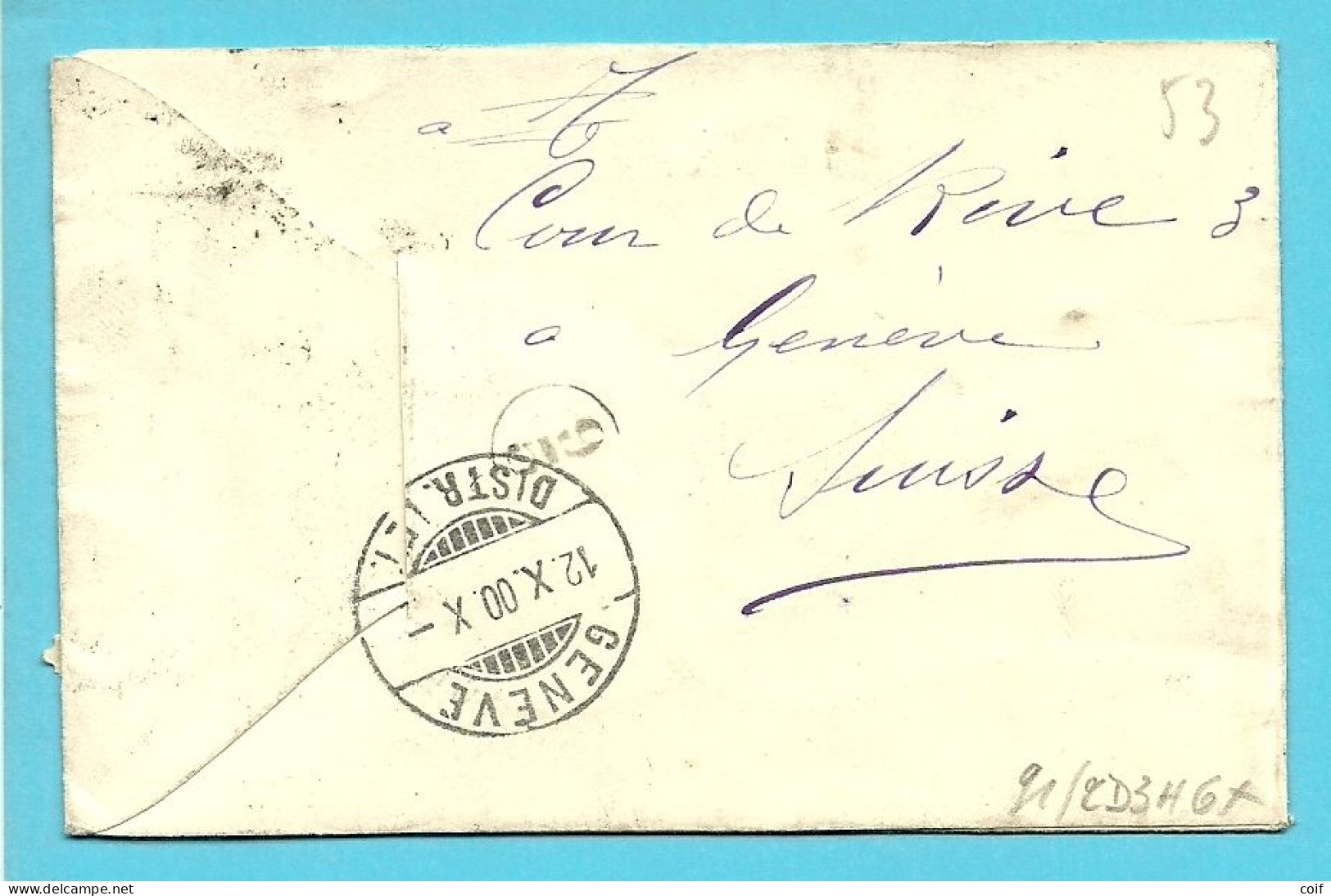 53 Op Naamkaartomslag (carte-visite) Stempel LOUVAIN (STATION) Naar PARIS En Doorverzonden GENEVE  (2x TAXE !!!!!) - 1893-1907 Wapenschild