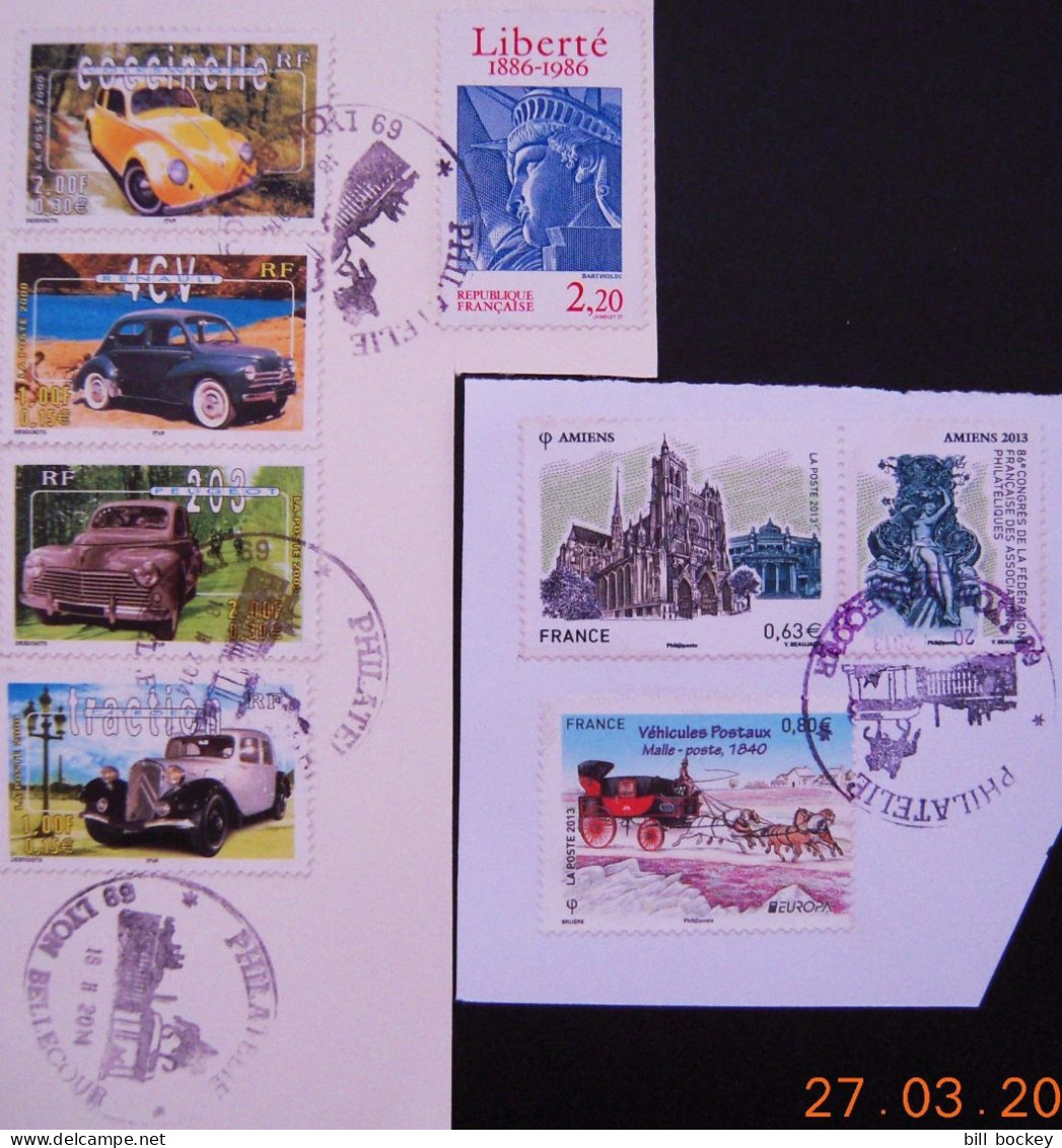 1986 / 2000 / 2013 LOT 8 TIMBRES : Centenaire Statue LIBERTÉ + 4 Série VOITURES ANCIENNES + AMIENS + VÉHICULE POSTAUX - Otros & Sin Clasificación