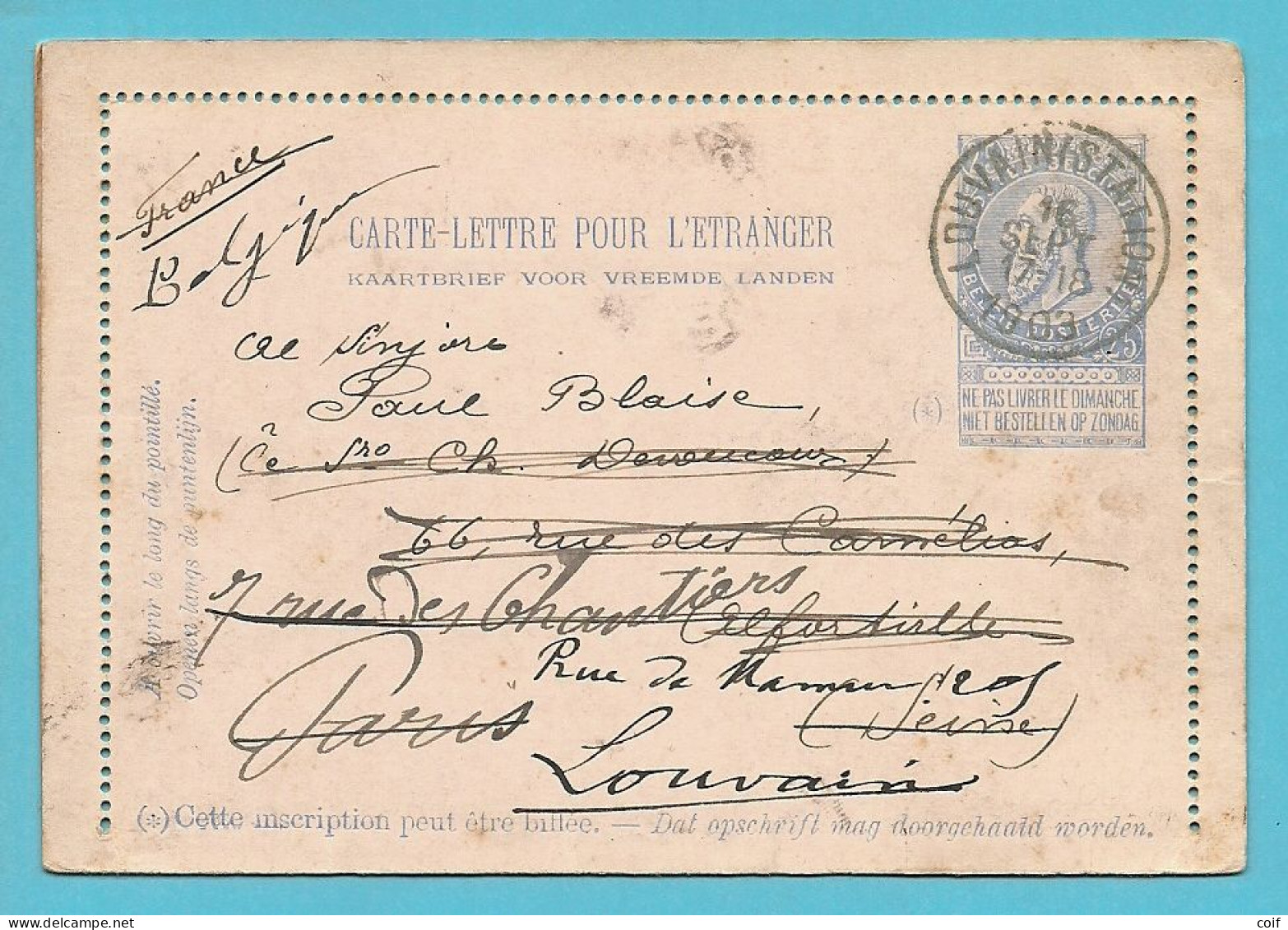 KAARTBRIEF / CARTE-LETTRE Stempel LOUVAIN (STATION) Naar PARIS En Terug Verzonden Naar LOUVAIN - Letter-Cards