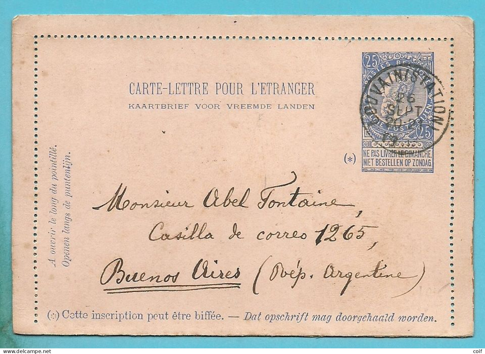 KAARTBRIEF / CARTE-LETTRE Stempel LOUVAIN (STATION) Naar BUENOS AIRES (ARGENTINE) - Letter-Cards