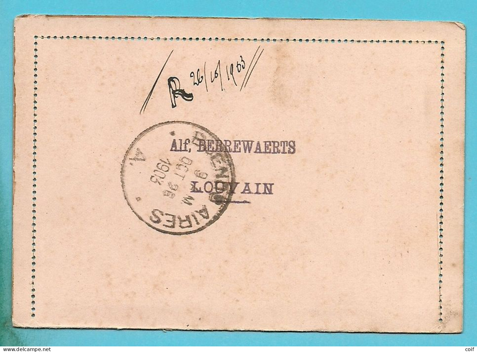 KAARTBRIEF / CARTE-LETTRE Stempel LOUVAIN (STATION) Naar BUENOS AIRES (ARGENTINE) - Cartes-lettres