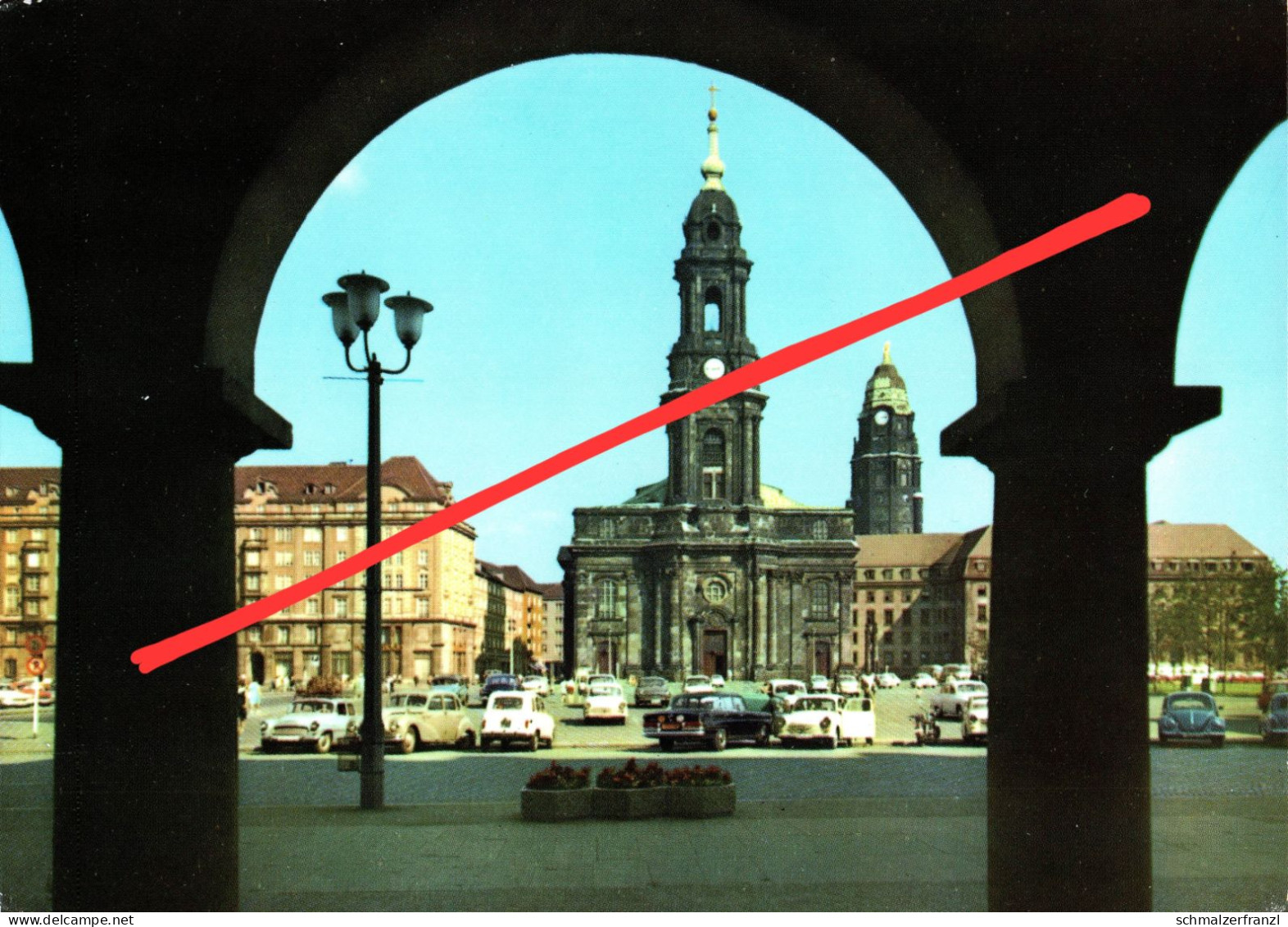 AK Dresden Altmarkt Kreuzkirche A Seestraße Kreuzstraße Pfarrgaße Wilsdruffer Straße Dr Külz Ring Trabant Wolga Lada DDR - Dresden