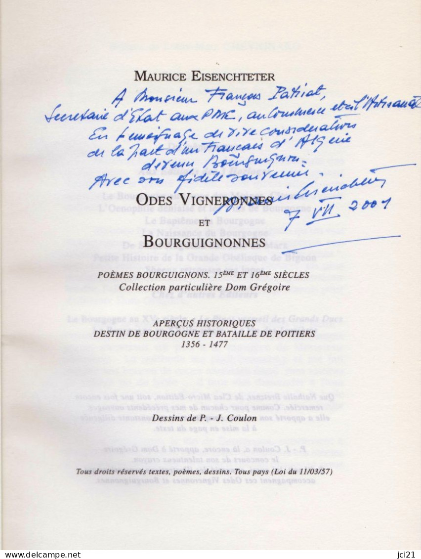 Opuscule De 70 Pages Dédicacé "Odes Vigneronnes Et Bourguignonnes" _RL209a -e - Altri & Non Classificati