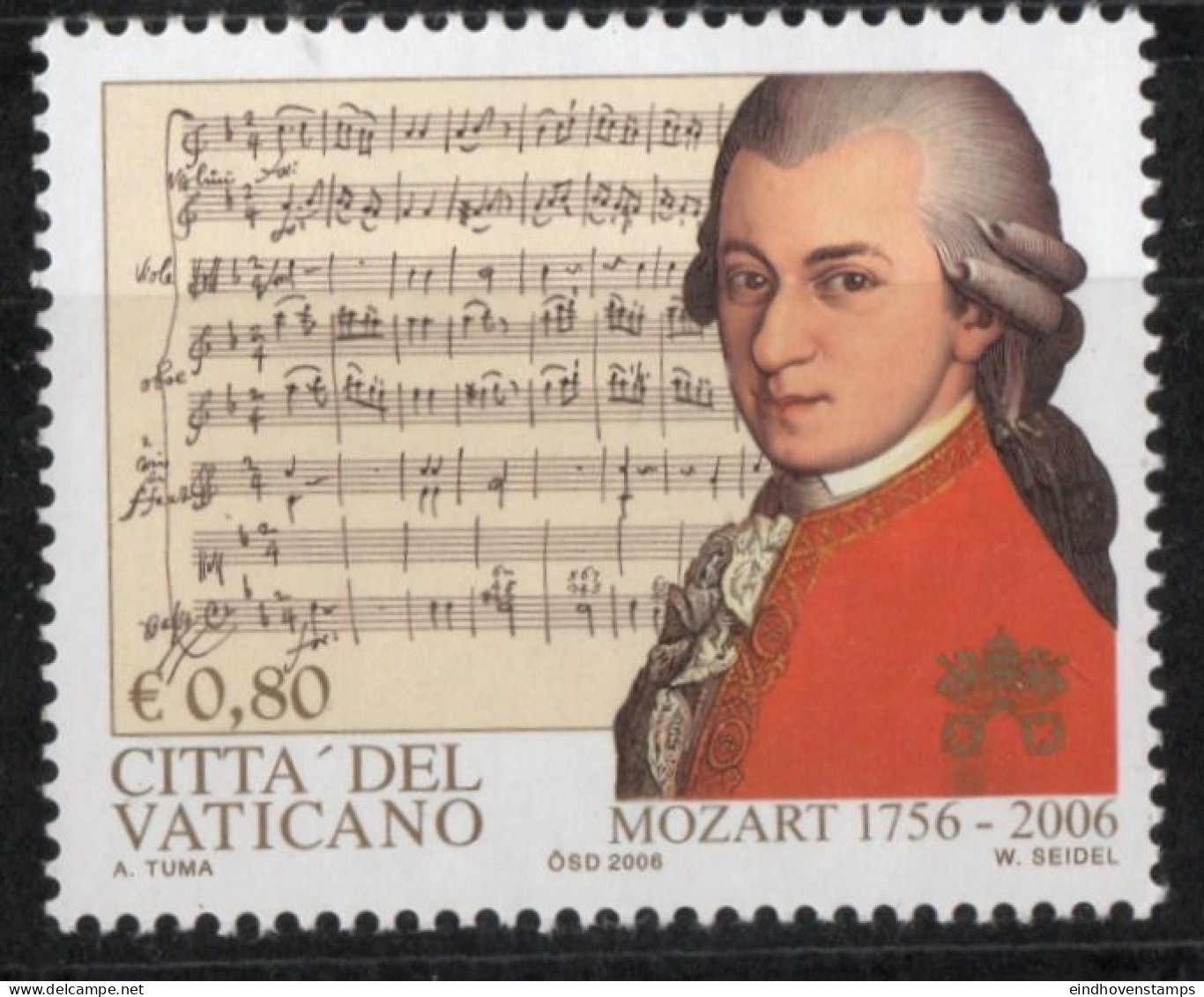 Vatican 2006 Mozart 1 Value MNH Composer Music Script - Música