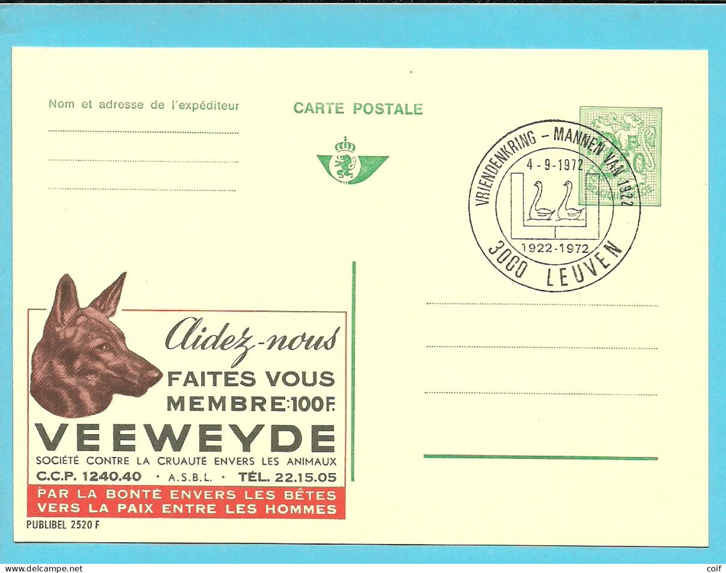 Publibel 2520 F ( VEEWEYDE - Tête De Chien - Dog ) Stempel LEUVEN - Werbepostkarten