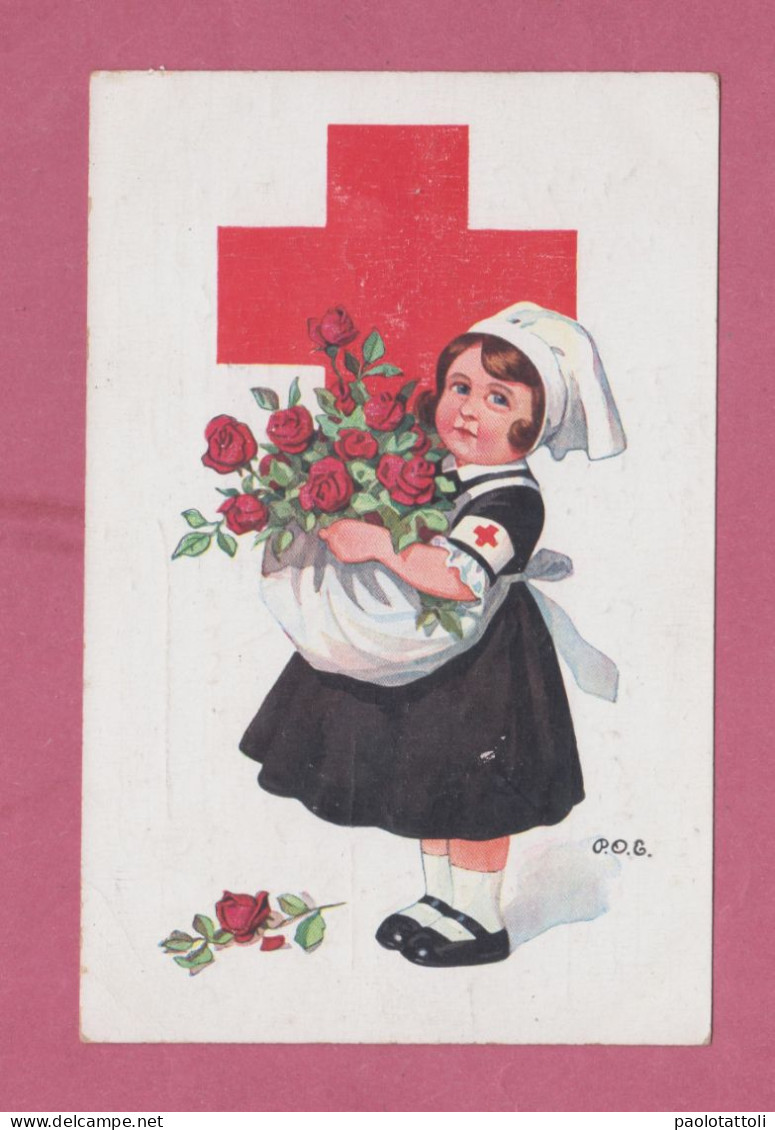 Croce Rossa, Red Cross- Young Nurse With Red Roses ; Small Size, Back Divided. Franchigia Militare, Feldpost, - Rotes Kreuz