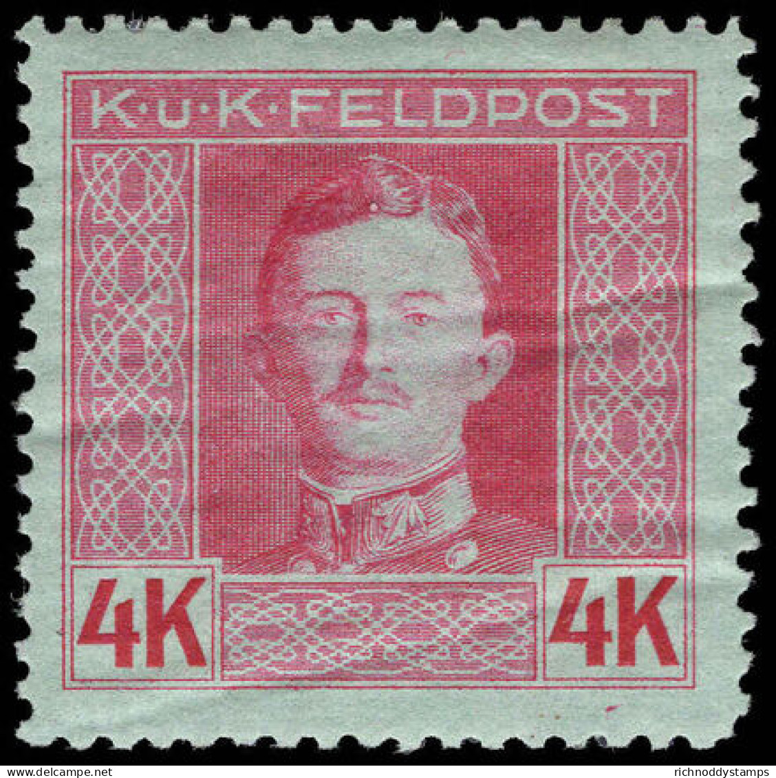 Austro-Hungarian Military Post KUK 1917-18 4k Carmine On Green Perf 12.5 Unmounted Mint.189; Lightly Mounted Mint. - Oriente Austriaco