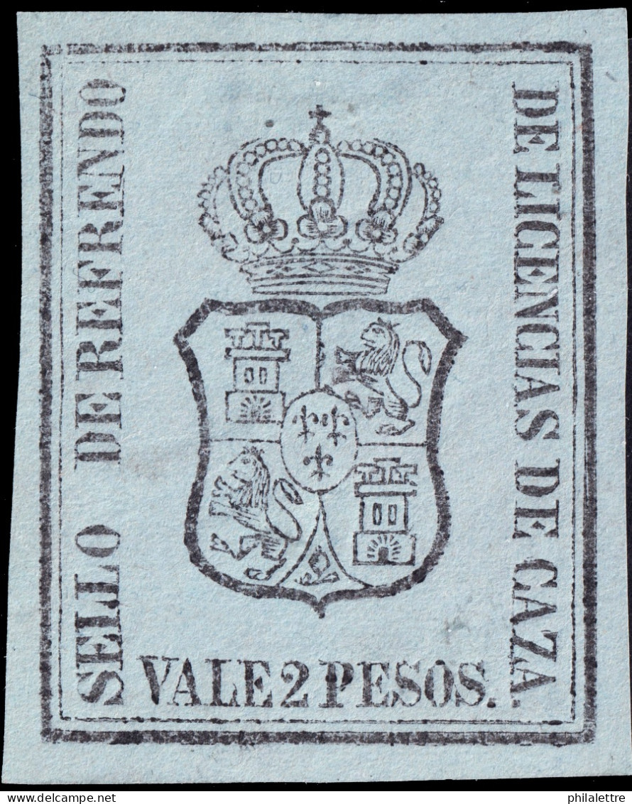ESPAGNE / ESPANA - COLONIAS (Cuba) Ca.1871 Refrendo "LICENCIAS DE CAZA" Fulcher 416 2P Azul Pizarra - Sin Gomar - Kuba (1874-1898)