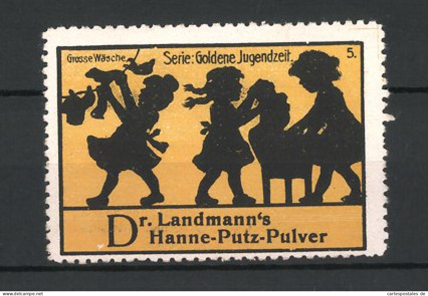 Reklamemarke Dr. Lahmann's Hanne-Putz-Pulver, Serie: Goldene Jugendzeit, Grosse Wäsche  - Erinnophilie