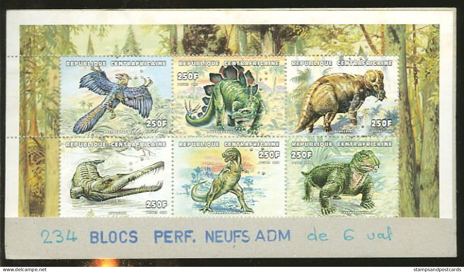 Republique Centrafricaine Feuillet Perforation Perfin SPECIMEN Dinosaures Dinosaure 1998 Central Africa Dinosaurs - Prehistorics