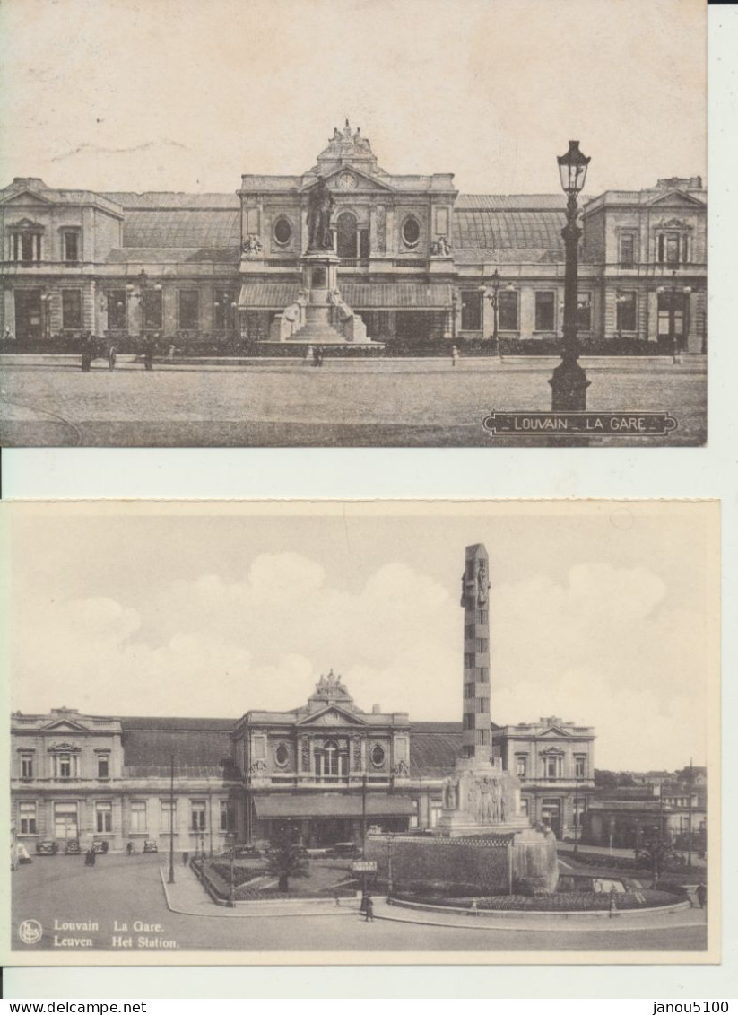 CARTES POSTALES    CHEMINS DE FER  GARE   DE  LOUVAIN (BELGIQUE)     1921+ ANNEES 50        2   PIECES. - Gares - Sans Trains