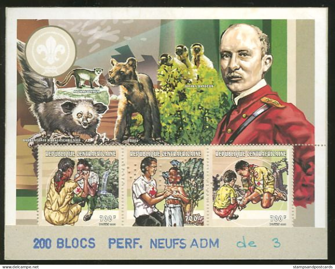 Republique Centrafricaine Bloc Perforation Perfin SPECIMEN Scoutisme Scouts Croix Rouge 1998 Central Africa Red Cross - Red Cross