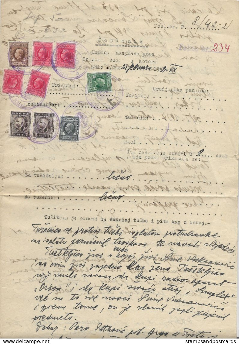 Document Fiscal Italie Cattaro Dalmatia Occup. Kotor Montenegro 1942 Italy Occupation WWII Revenue Stamped Doc - Montenegro