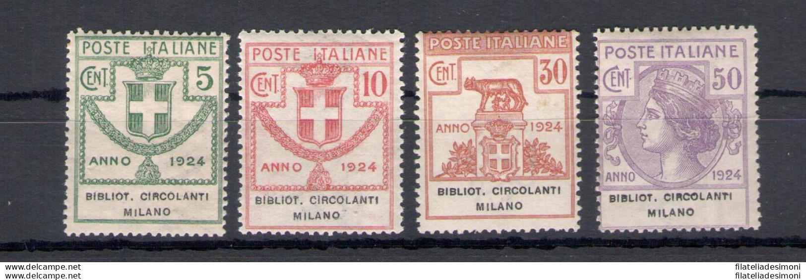 1924 Italia , Enti Parastatali, Serie Completa 13/16 , 4 Valori , Bibblioteche Circolanti Milano , MNH** - Certificato D - Autres & Non Classés