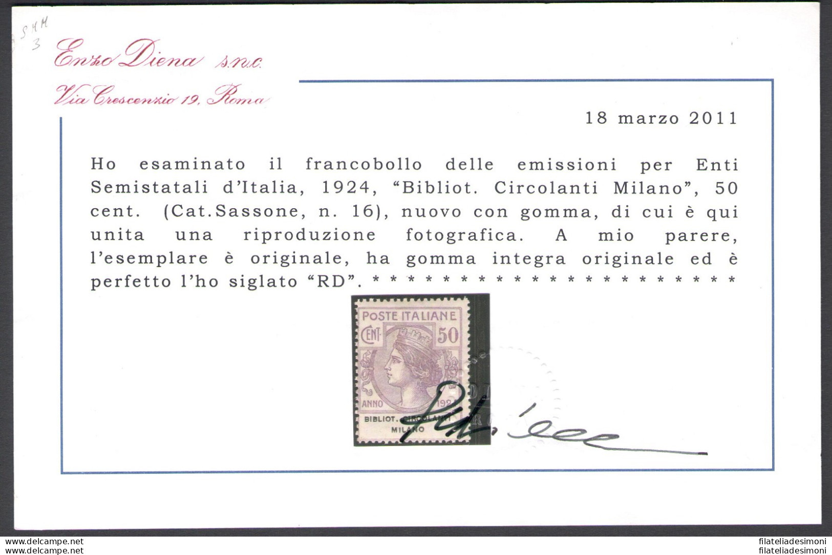 1924 Italia , Enti Parastatali, Serie Completa 13/16 , 4 Valori , Bibblioteche Circolanti Milano , MNH** - Certificato D - Autres & Non Classés