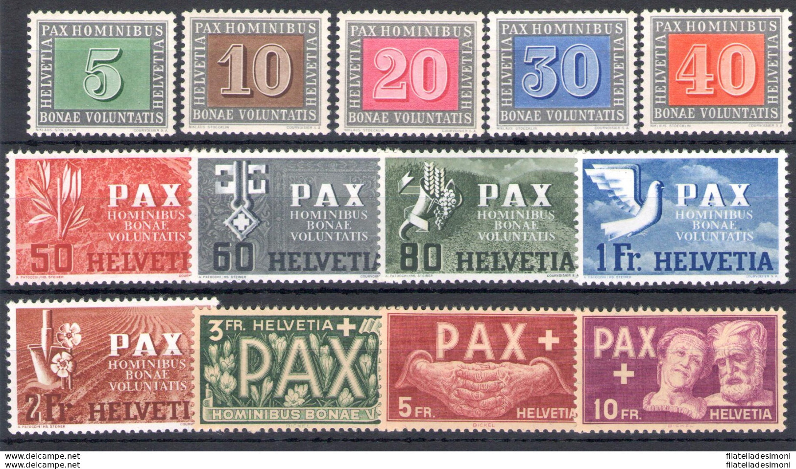 1945 SVIZZERA - Serie Della Pace - N° 405/417 , 13 Valori , MNH** - Other & Unclassified