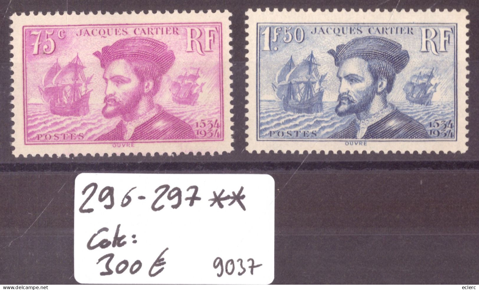 FRANCE - No Yvert 296-297 ** ( SANS CHARNIERE, GOMME PARFAITE )    - COTE: 300.- - Unused Stamps
