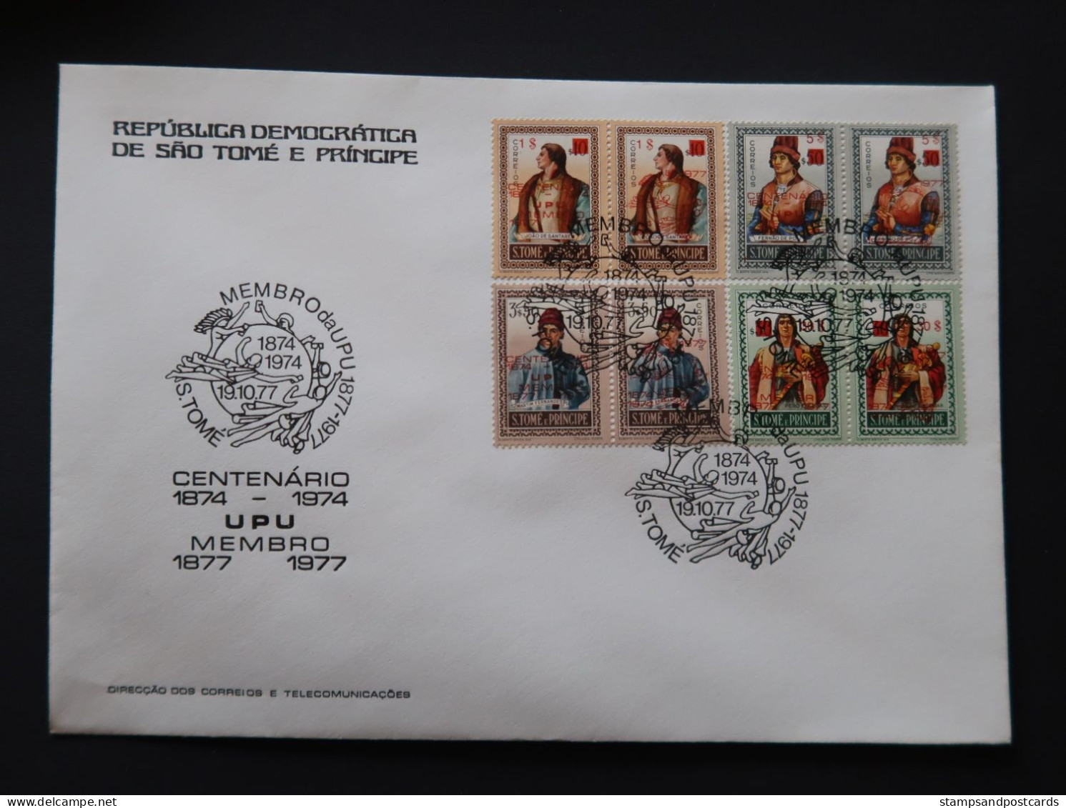 Sao Tome Et Principe 2 FDC 1977 SURCHARGES ROUGES Centenaire UPU Centennial Rare RED OVERPRINTS St Thomas & Principe - Sao Tomé Y Príncipe