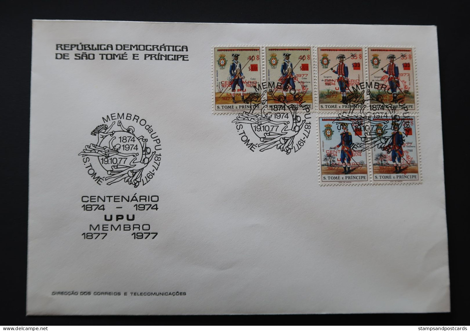 Sao Tome Et Principe 2 FDC 1977 SURCHARGES ROUGES Centenaire UPU Centennial Rare RED OVERPRINTS St Thomas & Principe - São Tomé Und Príncipe