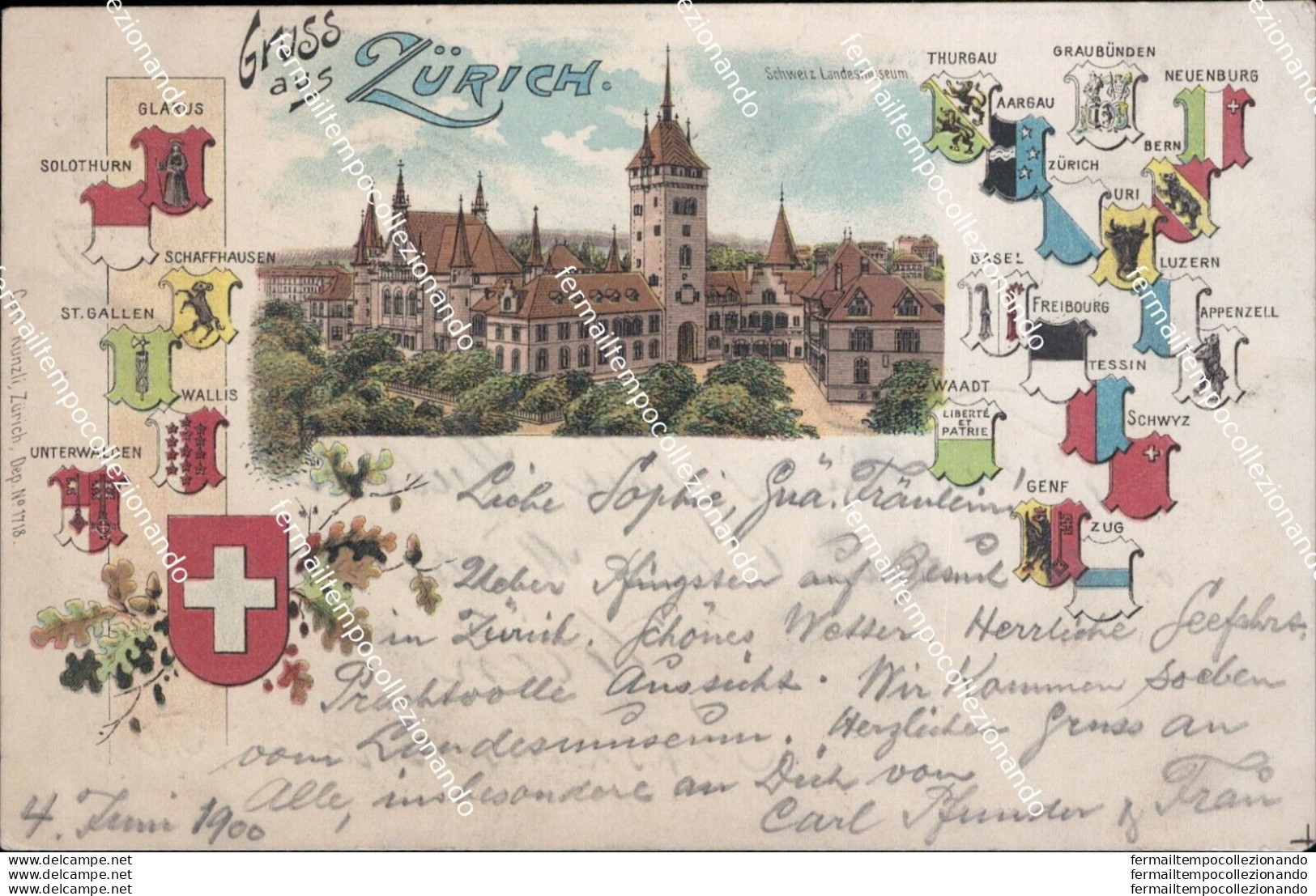 Au41 Cartolina Gruss Aus Zurich Svizzera 1900 - Andere & Zonder Classificatie