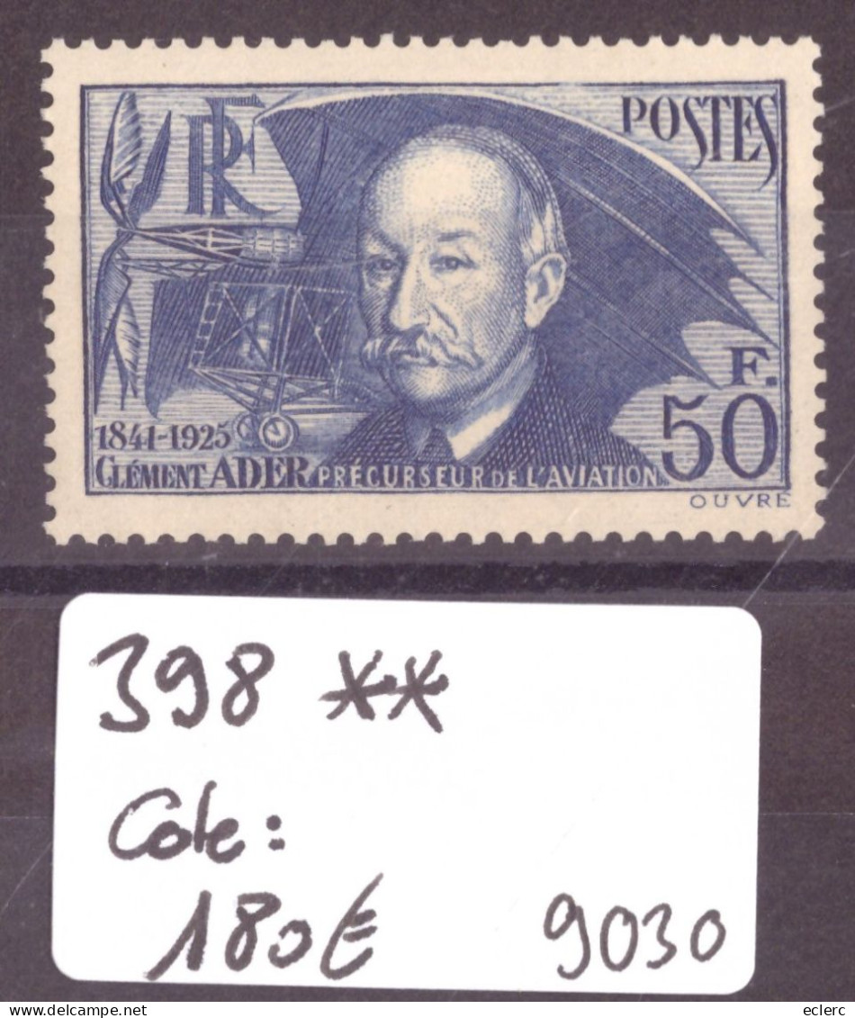 FRANCE - No Yvert 398 ** ( SANS CHARNIERE, GOMME PARFAITE )    - COTE: 180.- - Unused Stamps