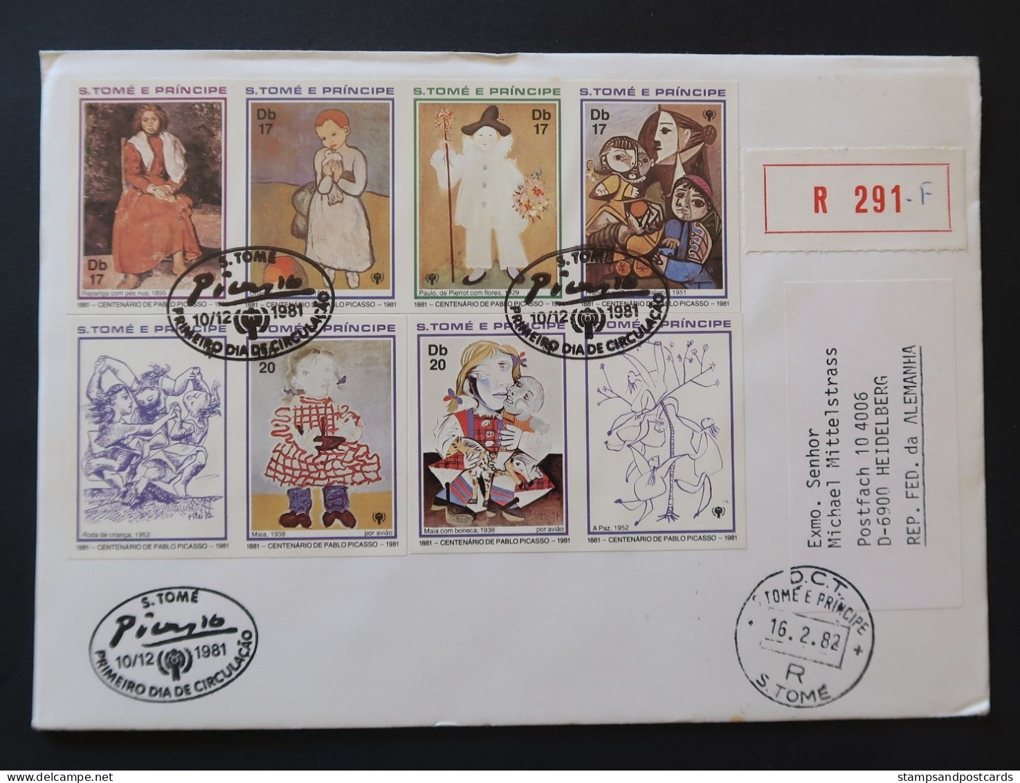 Sao Tome Et Principe FDC Recommandé 1981 Pablo Picasso NON DENTELÉ St Thomas & Prince IMPERFORATED Registered FDC - Picasso