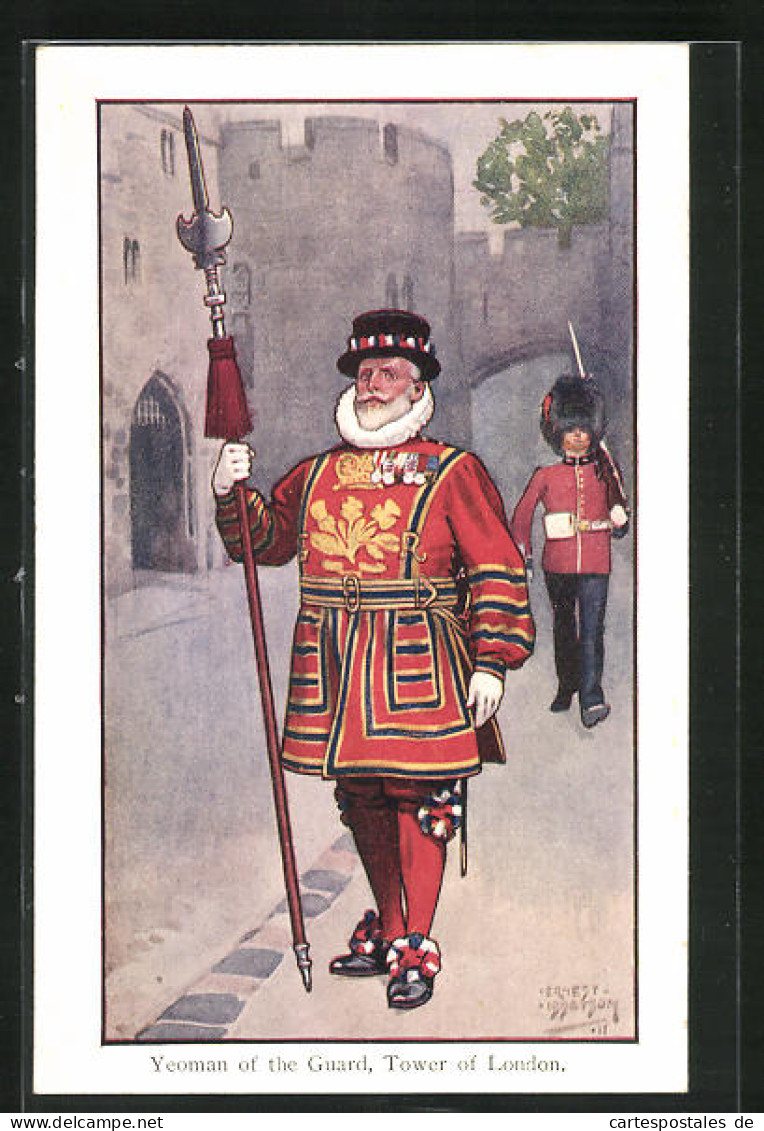 Künstler-AK Sign. Ernest Ibbetson: Yeoman Of The Guard At The Tower Of London  - Altri & Non Classificati