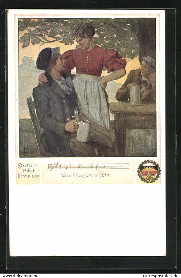 Künstler-AK Karl Friedrich Gsur: Deutscher Schulverein Nr. 463. Das Schwarz-braune Bier, Student Und Schankmaid  - Guerre 1914-18
