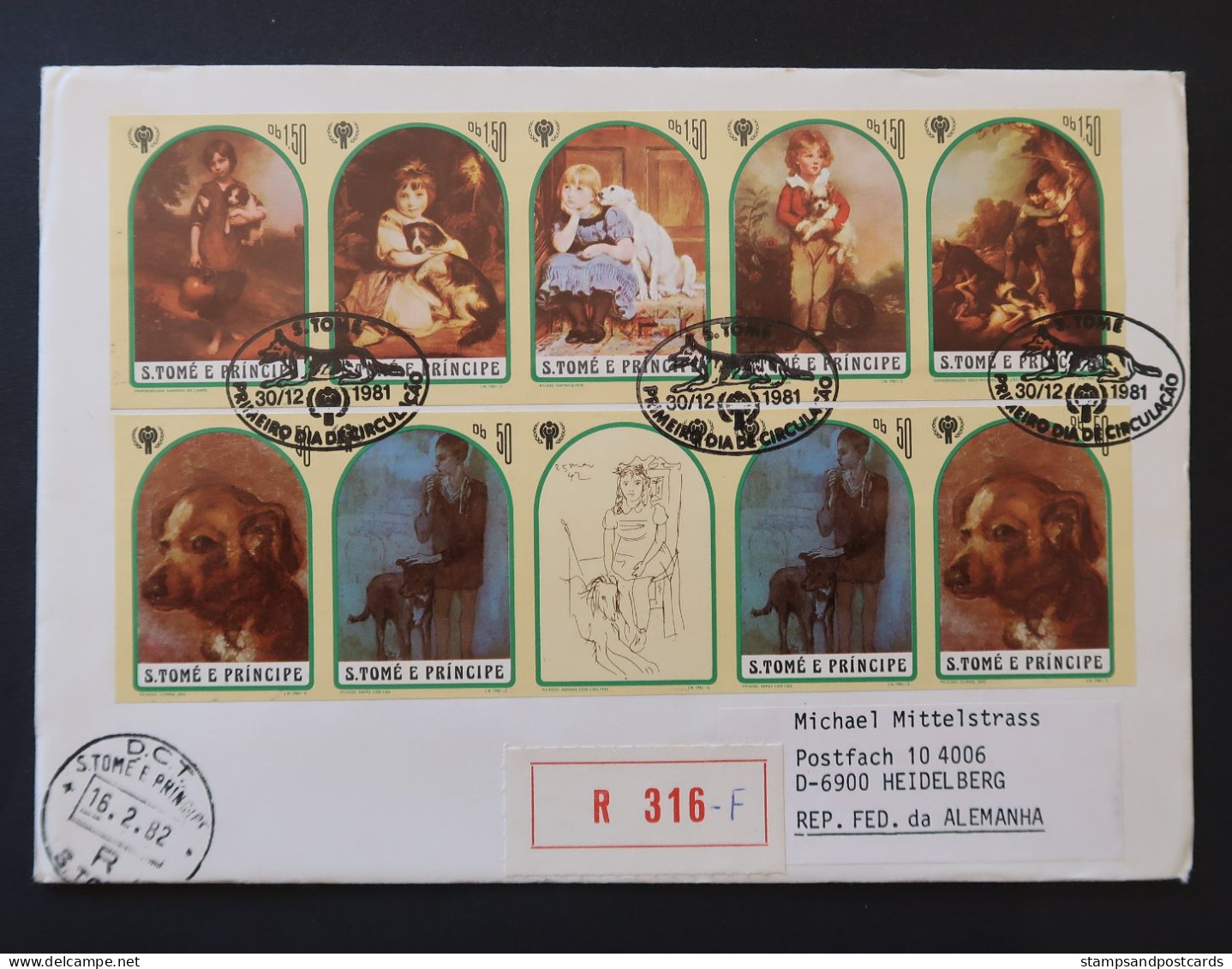 Sao Tome Et Principe FDC Recommandé 1981 Peintures Chiens Picasso NON DENTELÉ St Thomas & Prince Dogs IMPERFORATED FDC - Picasso