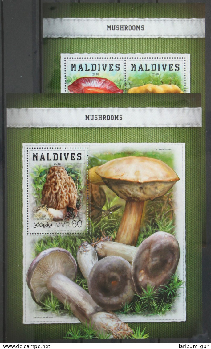 Malediven Aus Jahrgang 2018 Postfrisch Kleinbogen Und Block / Pilze #GG155 - Malediven (1965-...)