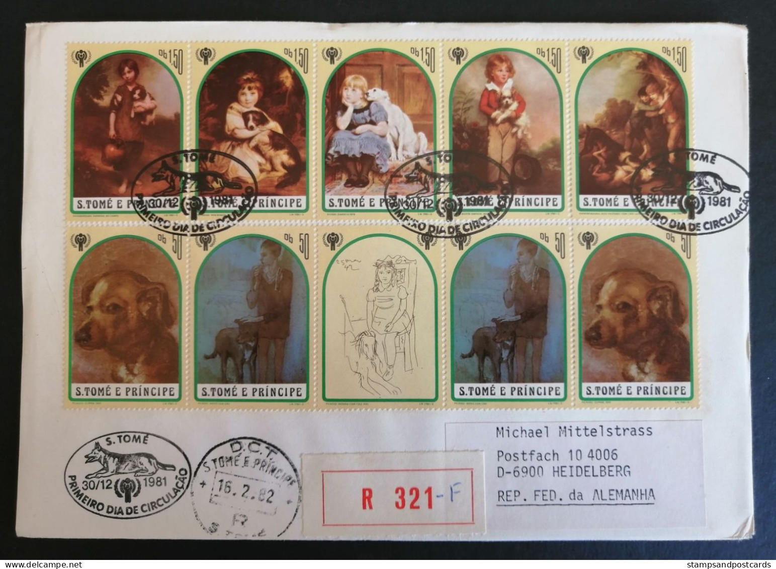 Sao Tome Et Principe FDC Recommandé 1981 Peintures Avec Chiens Pablo Picasso St Thomas & Prince Dogs Pantings R FDC - Picasso